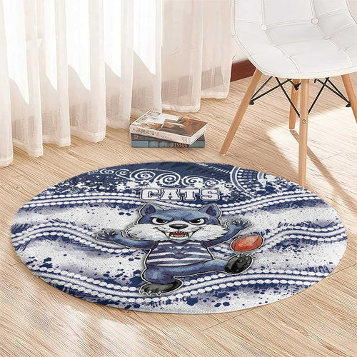 Geelong Navy Round Carpet Playful Cat Kicking Ball