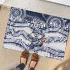 Geelong Navy Rubber Doormat Playful Cat Kicking Ball
