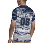 Custom Geelong Navy Rugby Jersey Playful Cat Kicking Ball