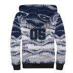 Custom Geelong Navy Sherpa Hoodie Playful Cat Kicking Ball