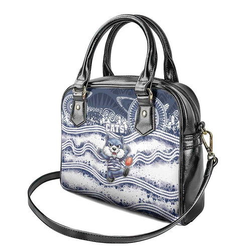Geelong Navy Shoulder Handbag Playful Cat Kicking Ball