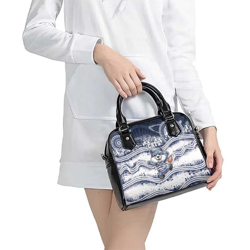 Geelong Navy Shoulder Handbag Playful Cat Kicking Ball