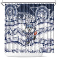 Geelong Navy Shower Curtain Playful Cat Kicking Ball