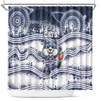 Geelong Navy Shower Curtain Playful Cat Kicking Ball
