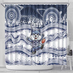 Geelong Navy Shower Curtain Playful Cat Kicking Ball
