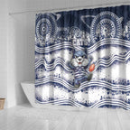 Geelong Navy Shower Curtain Playful Cat Kicking Ball