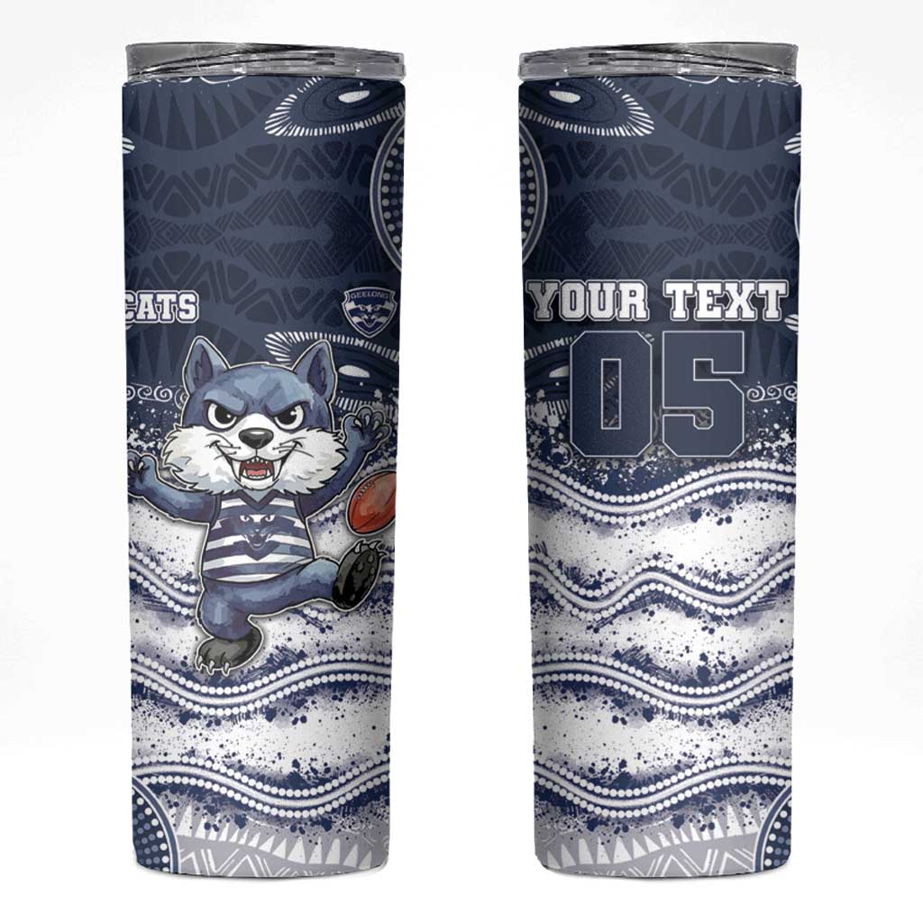 Custom Geelong Navy Skinny Tumbler Playful Cat Kicking Ball