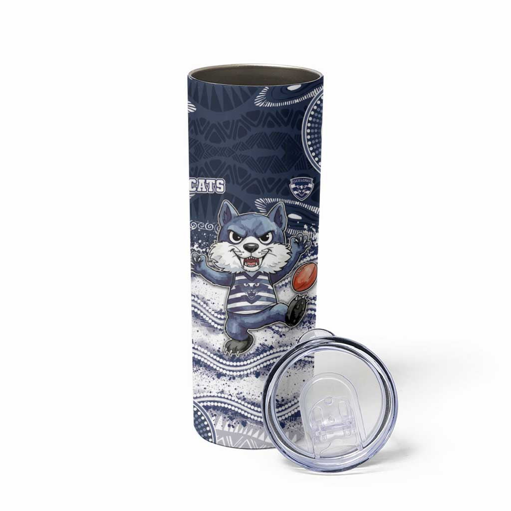 Custom Geelong Navy Skinny Tumbler Playful Cat Kicking Ball