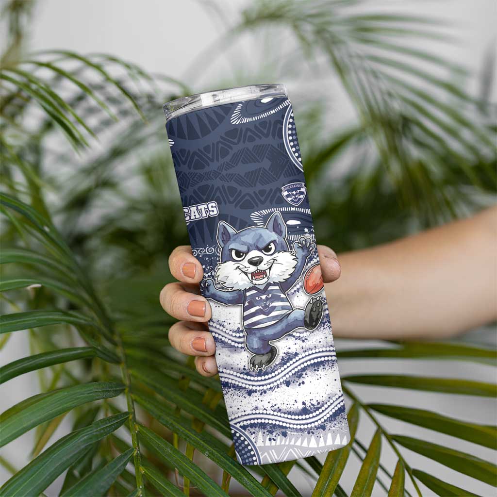 Custom Geelong Navy Skinny Tumbler Playful Cat Kicking Ball