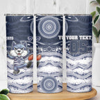 Custom Geelong Navy Skinny Tumbler Playful Cat Kicking Ball