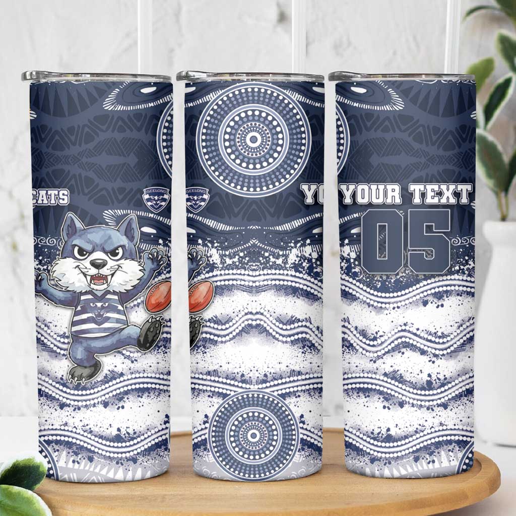 Custom Geelong Navy Skinny Tumbler Playful Cat Kicking Ball