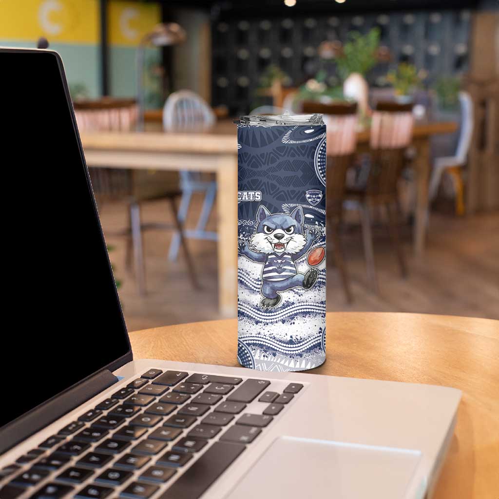 Custom Geelong Navy Skinny Tumbler Playful Cat Kicking Ball
