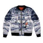 Custom Geelong Navy Sleeve Zip Bomber Jacket Playful Cat Kicking Ball