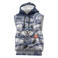 Custom Geelong Navy Sleeveless Hoodie Playful Cat Kicking Ball