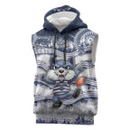 Custom Geelong Navy Sleeveless Hoodie Playful Cat Kicking Ball