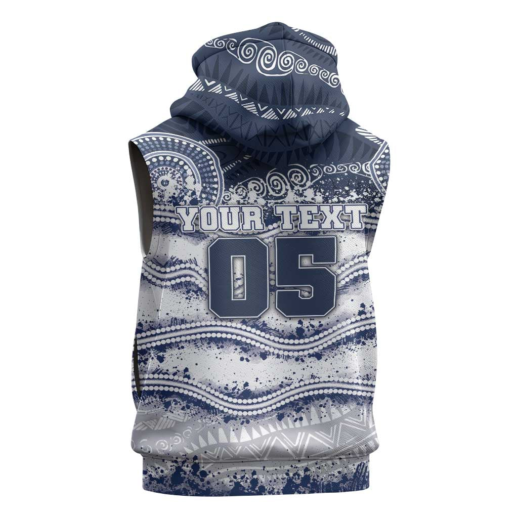 Custom Geelong Navy Sleeveless Hoodie Playful Cat Kicking Ball
