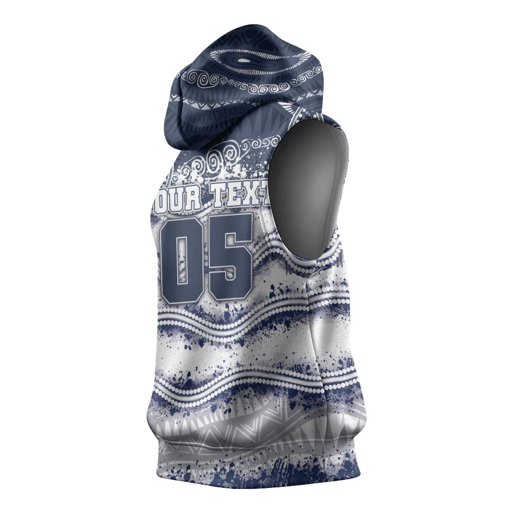 Custom Geelong Navy Sleeveless Hoodie Playful Cat Kicking Ball
