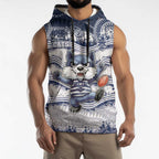 Custom Geelong Navy Sleeveless Hoodie Playful Cat Kicking Ball