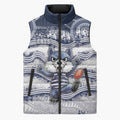 Custom Geelong Navy Sleeveless Puffer Jacket Playful Cat Kicking Ball
