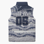 Custom Geelong Navy Sleeveless Puffer Jacket Playful Cat Kicking Ball