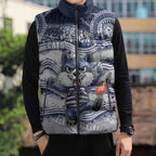 Custom Geelong Navy Sleeveless Puffer Jacket Playful Cat Kicking Ball