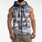 Custom Geelong Navy Sleeveless Zip Hoodie Playful Cat Kicking Ball