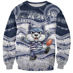 Custom Geelong Navy Sweatshirt Playful Cat Kicking Ball