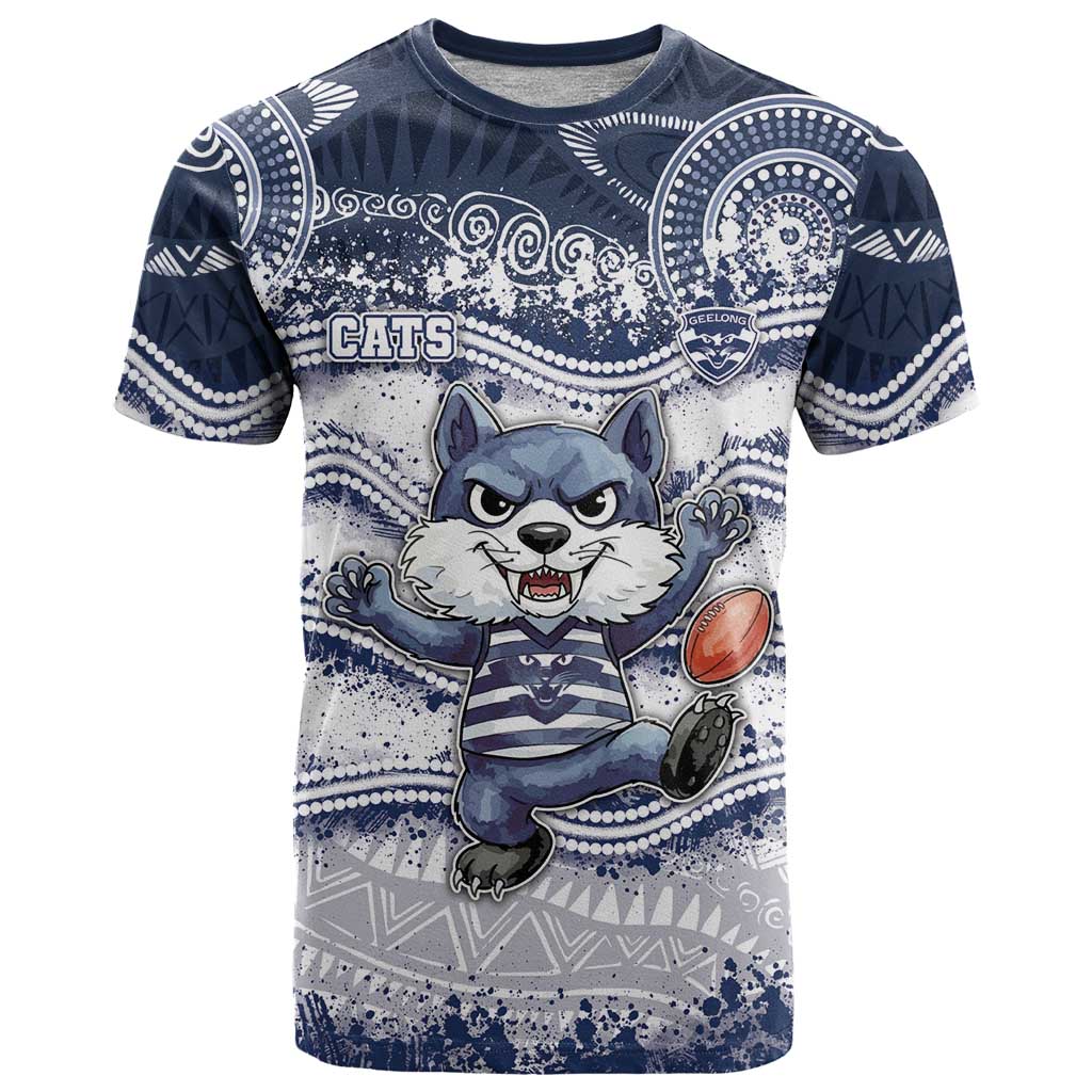 Custom Geelong Navy T Shirt Playful Cat Kicking Ball