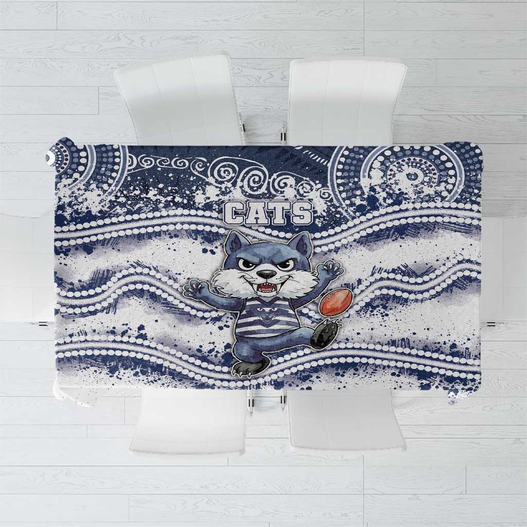 Geelong Navy Tablecloth Playful Cat Kicking Ball
