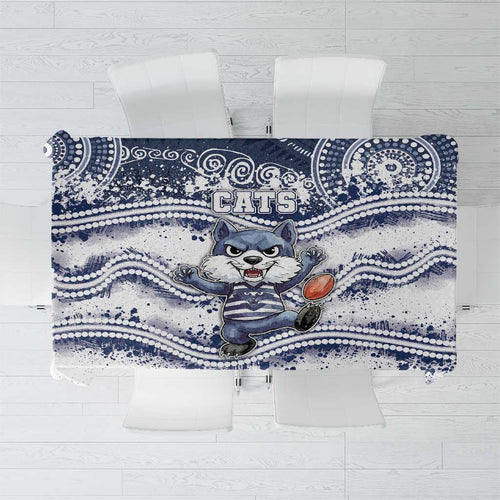 Geelong Navy Tablecloth Playful Cat Kicking Ball