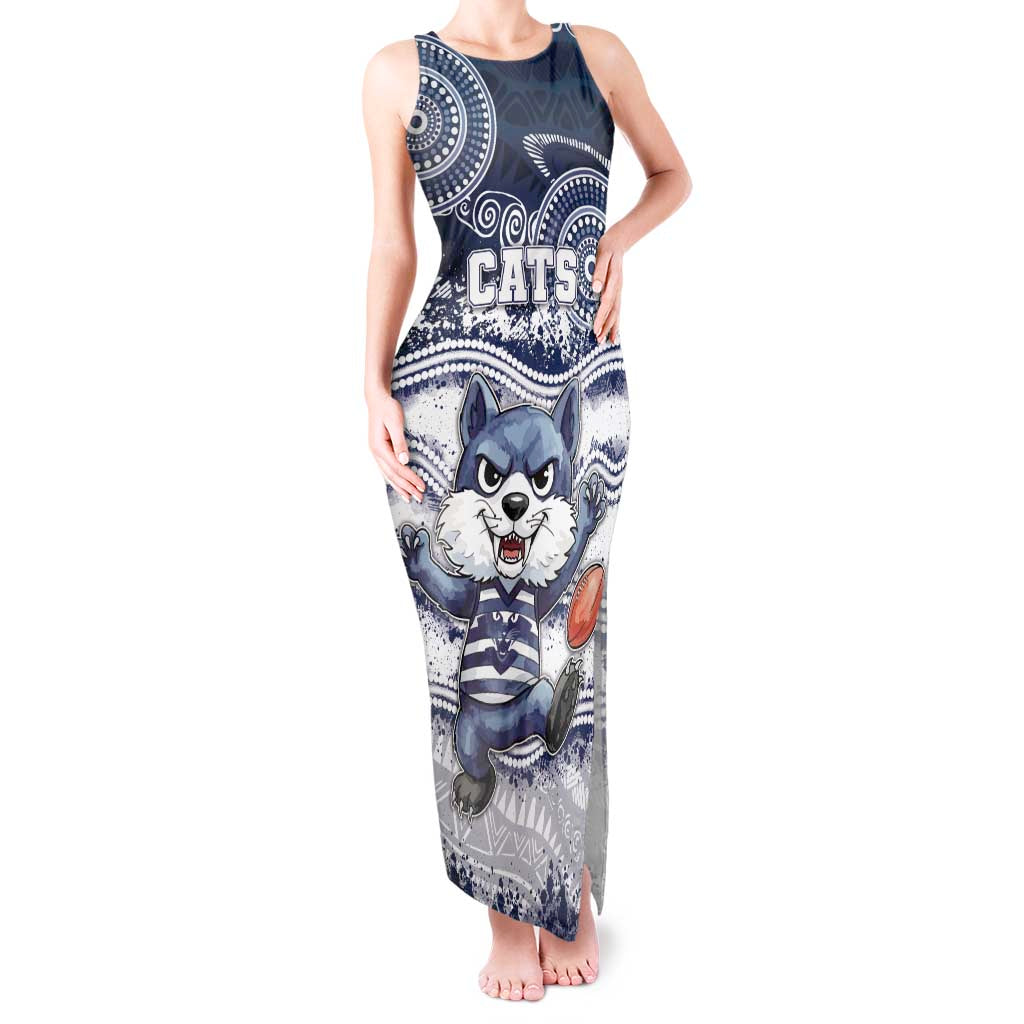 Custom Geelong Navy Tank Maxi Dress Playful Cat Kicking Ball