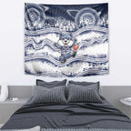 Geelong Navy Tapestry Playful Cat Kicking Ball