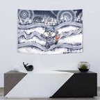 Geelong Navy Tapestry Playful Cat Kicking Ball