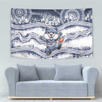 Geelong Navy Tapestry Playful Cat Kicking Ball