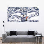 Geelong Navy Tapestry Playful Cat Kicking Ball