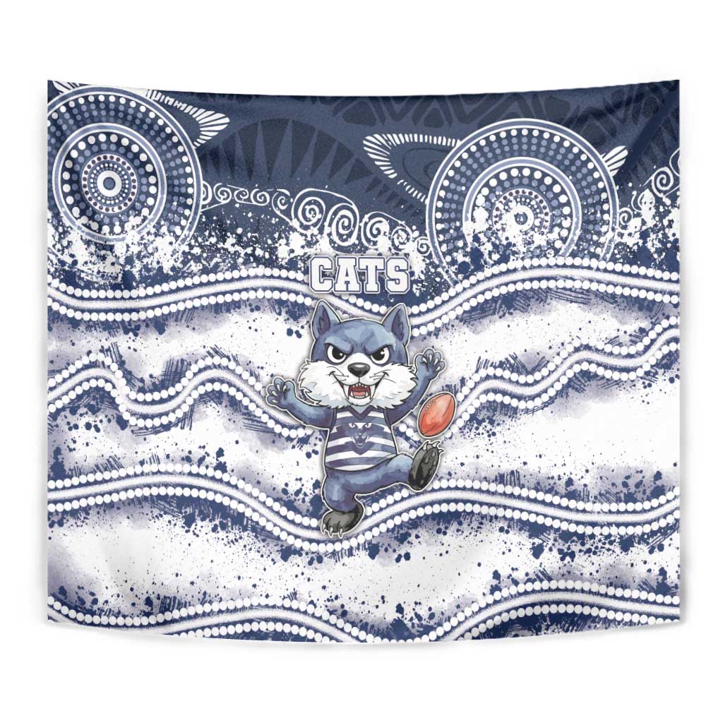 Geelong Navy Tapestry Playful Cat Kicking Ball