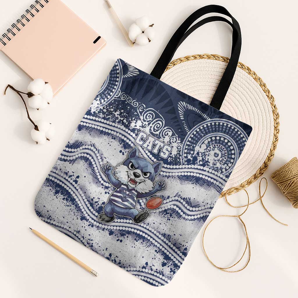 Geelong Navy Tote Bag Playful Cat Kicking Ball