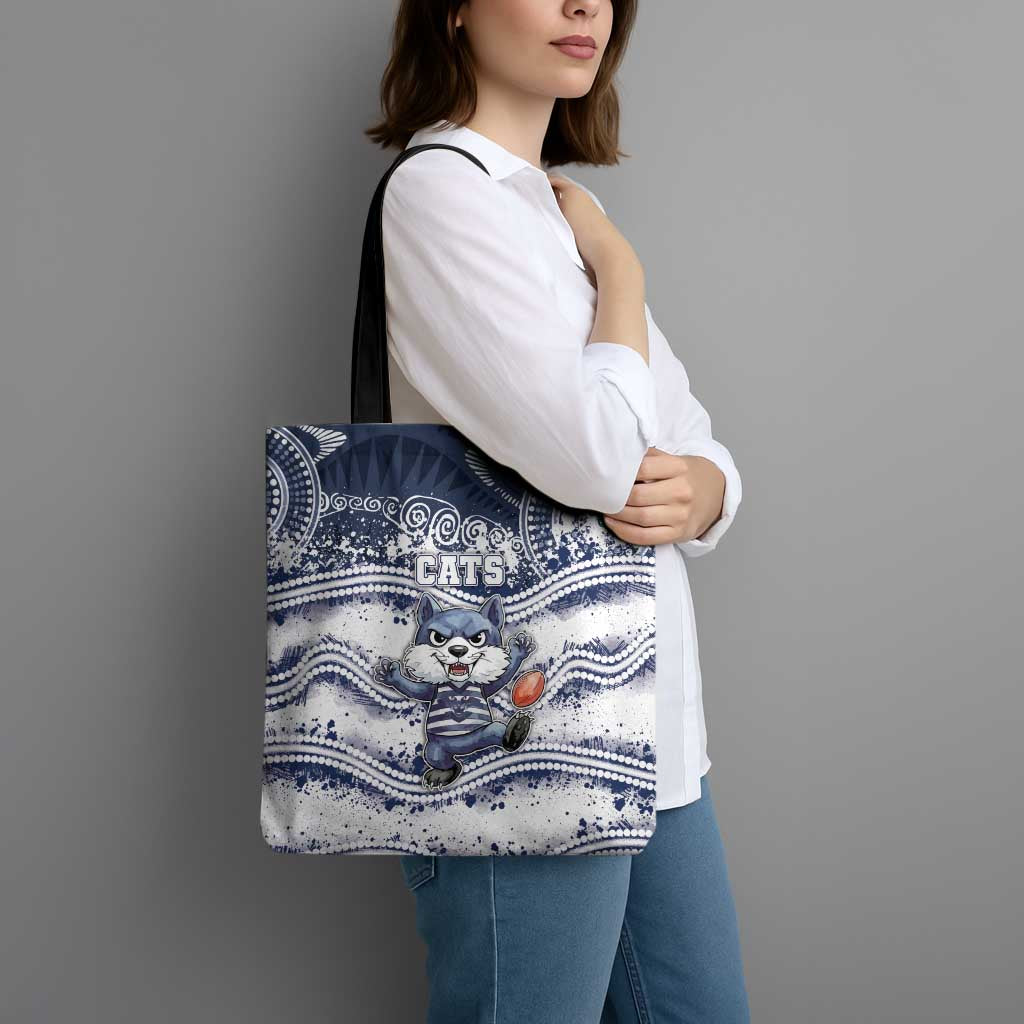 Geelong Navy Tote Bag Playful Cat Kicking Ball