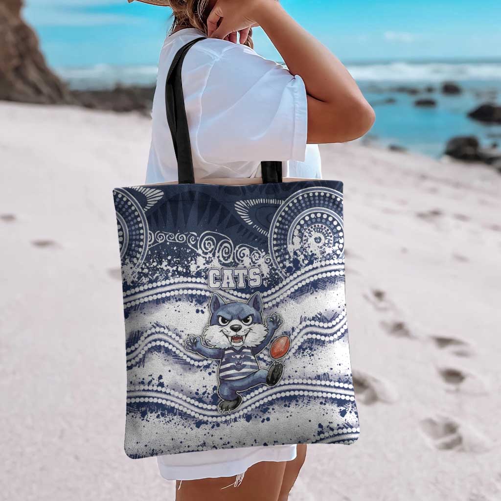 Geelong Navy Tote Bag Playful Cat Kicking Ball