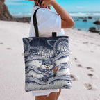 Geelong Navy Tote Bag Playful Cat Kicking Ball