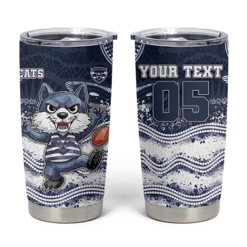 Custom Geelong Navy Tumbler Cup Playful Cat Kicking Ball