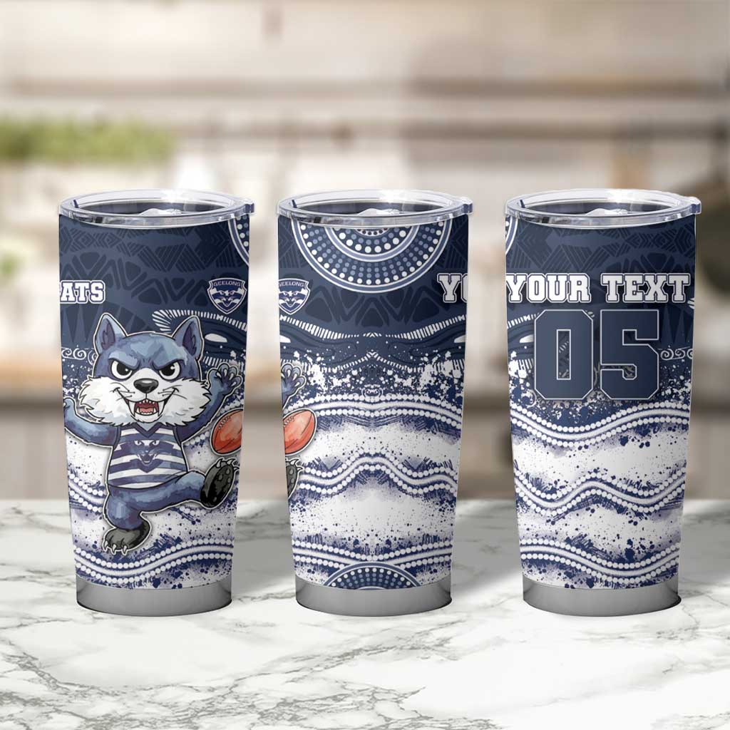 Custom Geelong Navy Tumbler Cup Playful Cat Kicking Ball