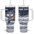 Custom Geelong Navy Tumbler With Handle Playful Cat Kicking Ball