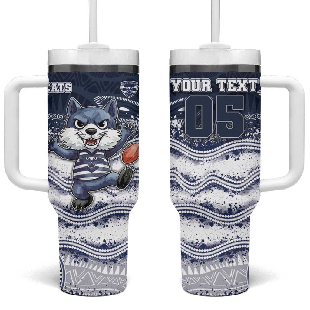 Custom Geelong Navy Tumbler With Handle Playful Cat Kicking Ball
