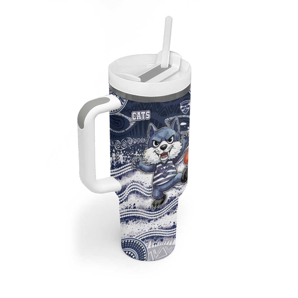 Custom Geelong Navy Tumbler With Handle Playful Cat Kicking Ball