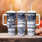 Custom Geelong Navy Tumbler With Handle Playful Cat Kicking Ball
