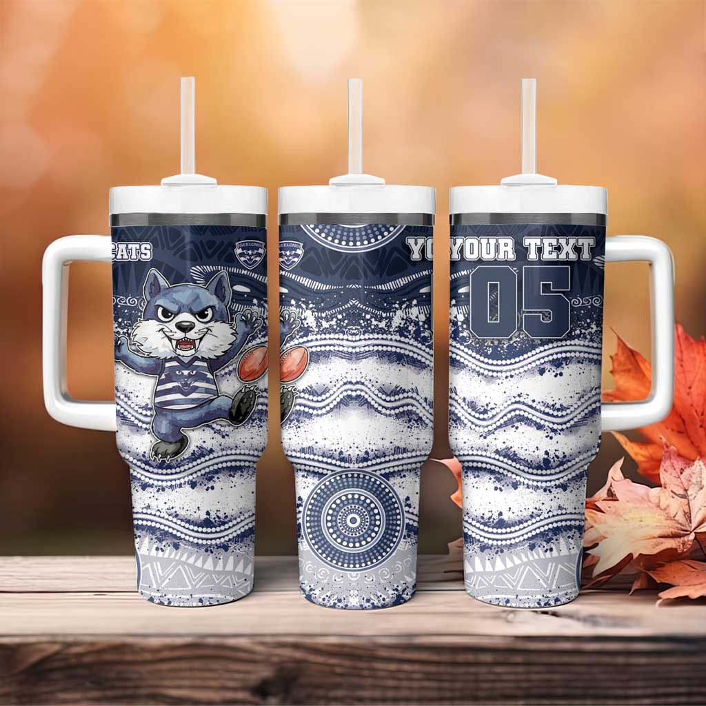 Custom Geelong Navy Tumbler With Handle Playful Cat Kicking Ball