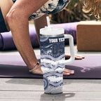Custom Geelong Navy Tumbler With Handle Playful Cat Kicking Ball