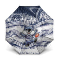 Geelong Navy Umbrella Playful Cat Kicking Ball