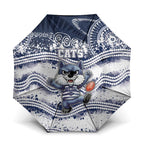 Geelong Navy Umbrella Playful Cat Kicking Ball